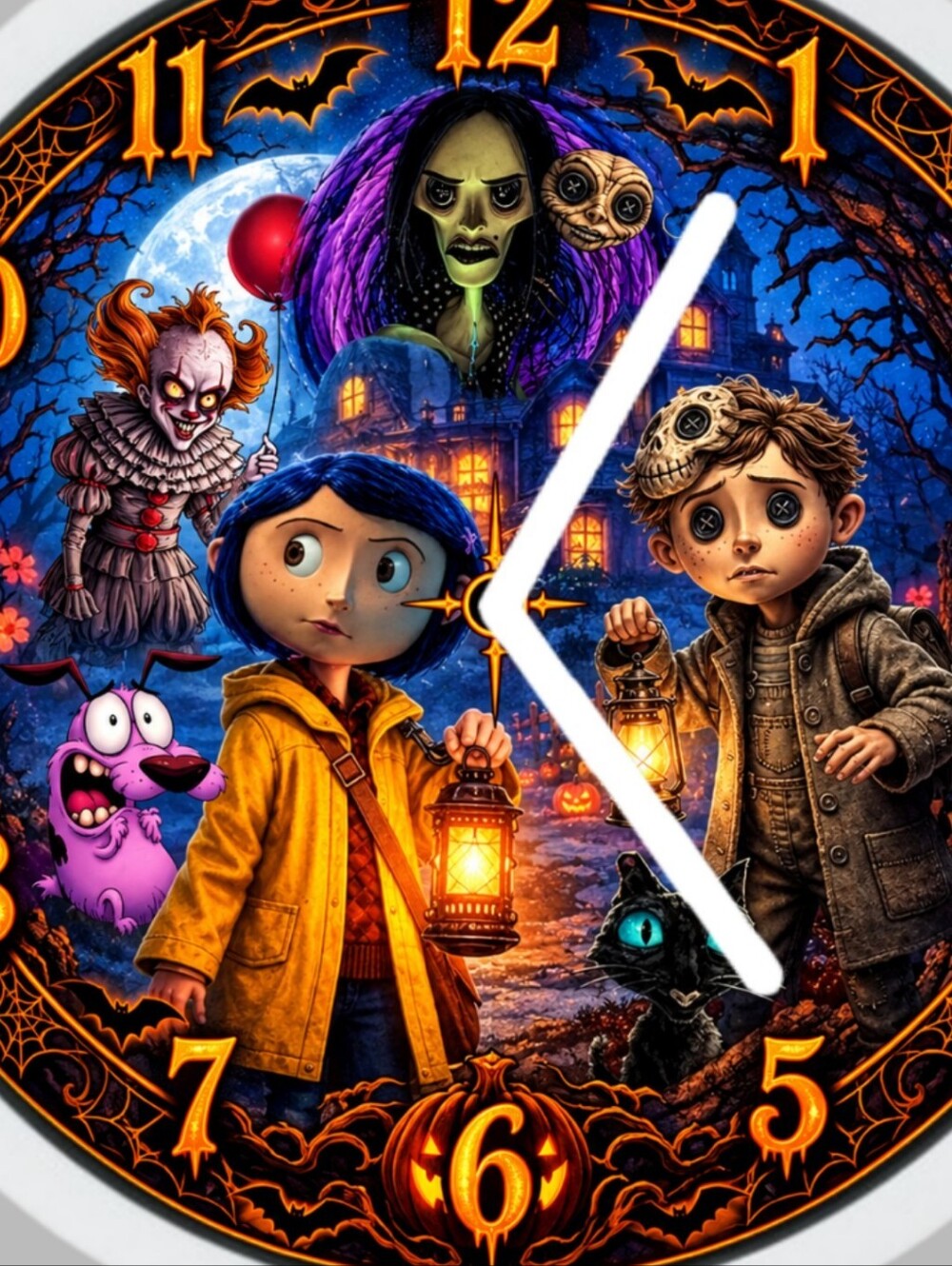 Courage The Cowardly Dog, Coraline And It The Clown Halloween Christmas Clock